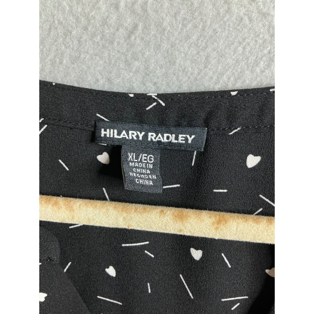 Hilary Radley Top‎ Women's Extra Large V-Neck Short Sleeve Black White Print - Picture 2 of 7
